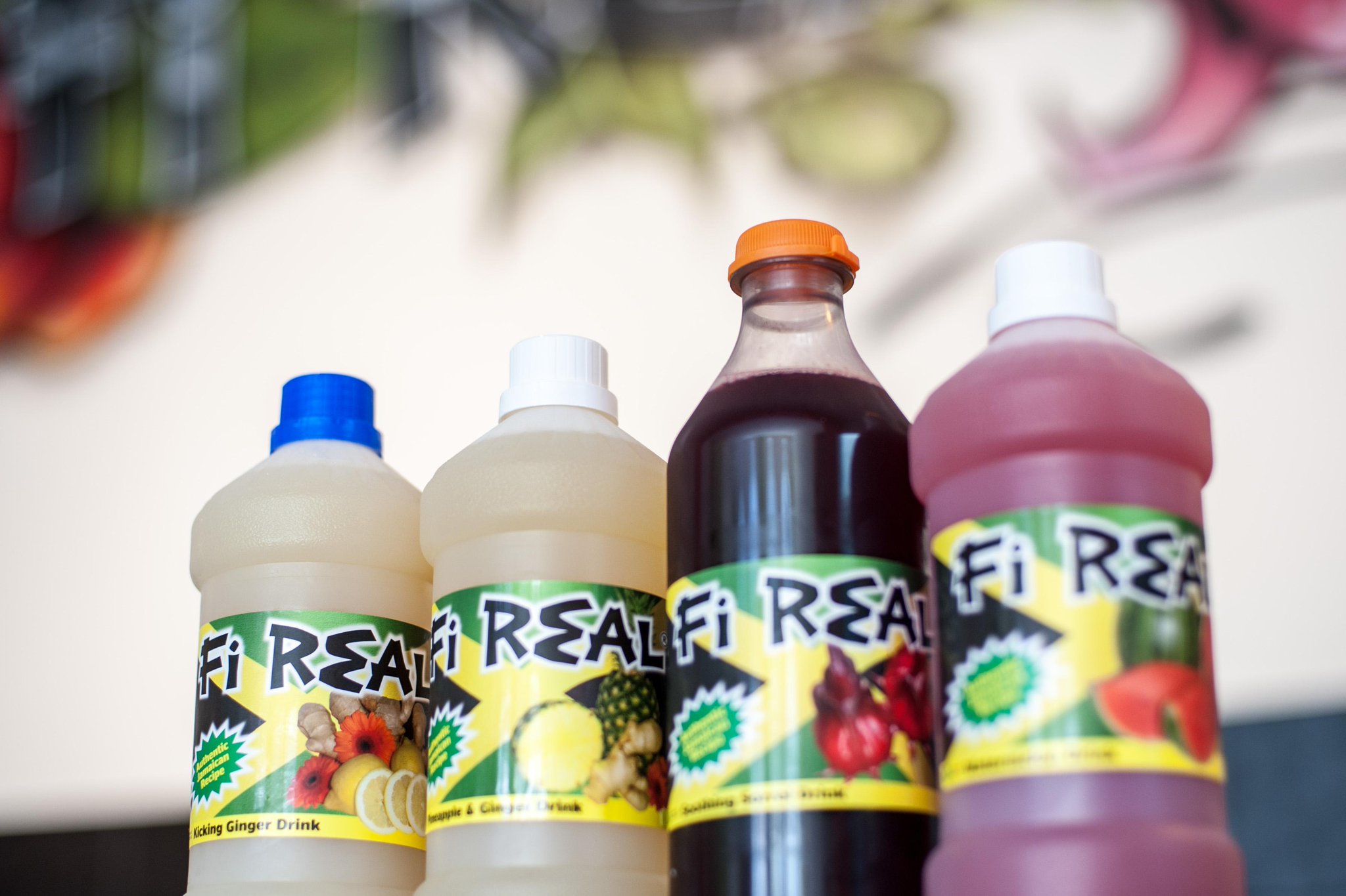 The full Fi Real drinks lineup: Kicking Ginger, Pineapple & Ginger, Soothing Sorrel, Watermelon
